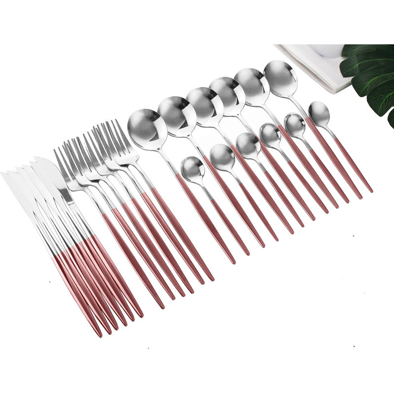 Ensemble de couverts 24 pièces en acier inoxydable pour 6 personnes, ensemble de couverts Western poli miroir avec fourchettes, cuillères et couteaux, ustensiles de cuisine durables et résistants à la rouille