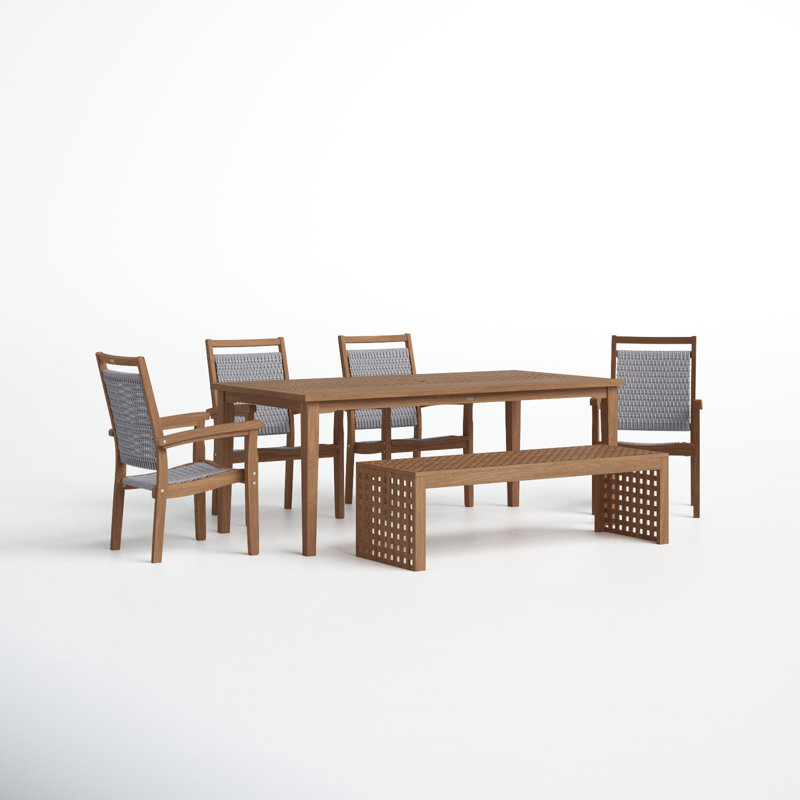 Fleur 7 - Person Wood Patio Dining Set with Rectangular Table