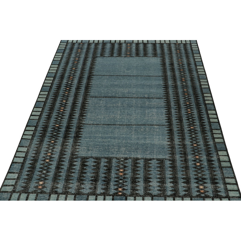 Distressed Homage Hand Knotted Wool Geometric Area Rug, Rectangle 10' x 14'