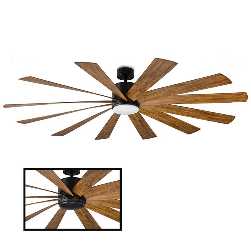 Windflower 12 - Blade LED Windmill Ceiling Fan with Wall Control and Light Kit Included, 80"