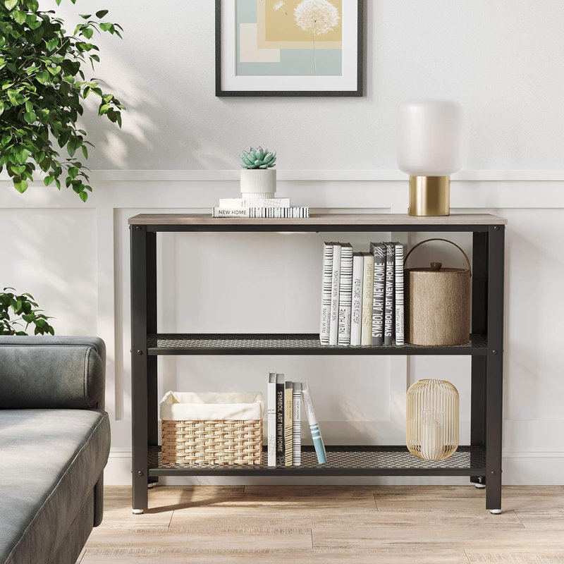 Narrow Sofa Table With Storage Shelf, Gray