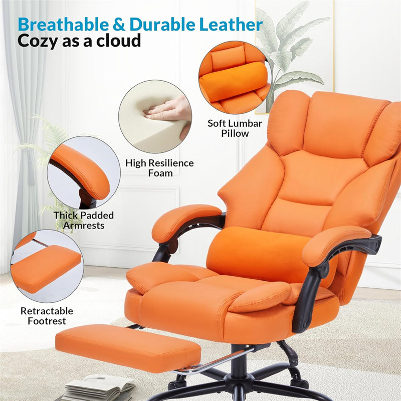 Chaise de bureau avec repose-pieds, Orange