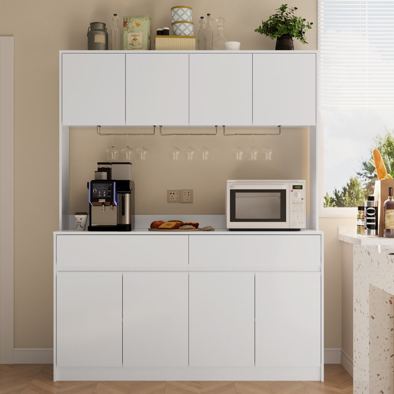 Armoire de cuisine avec comptoir pour four à micro-ondes l 63 po Calder, Blanc