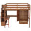Lit mezzanine double avec bureau, bibliothèques, garde-robe et tiroir, escalier de rangement intégré, garde-corps de sécurité, noyer-1128107607