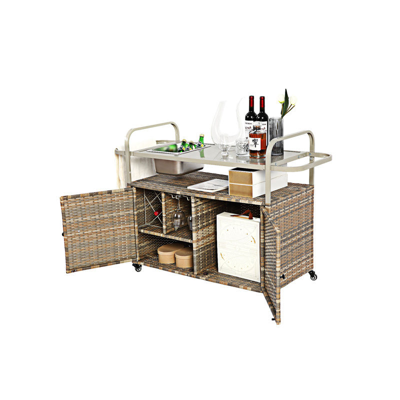 Table-bar pour l'extérieur avec armoire, Beige/Argenté