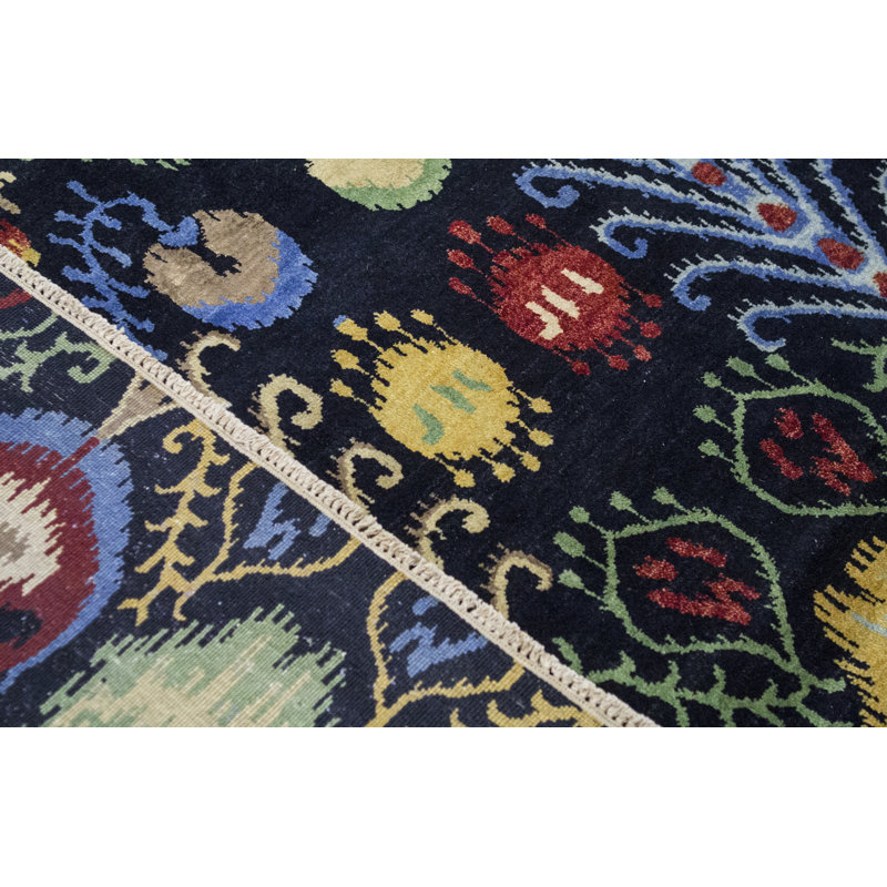 Tapis noir et noir de haute qualité noué à la main