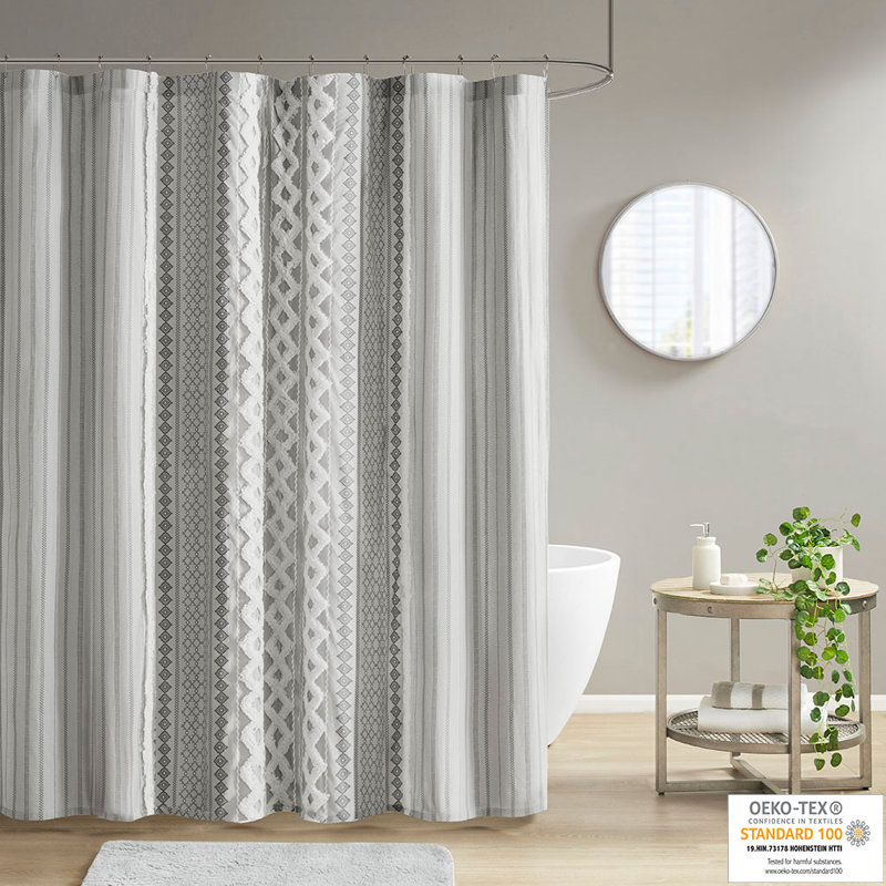 Rideau de douche en coton avec chenille, Gris