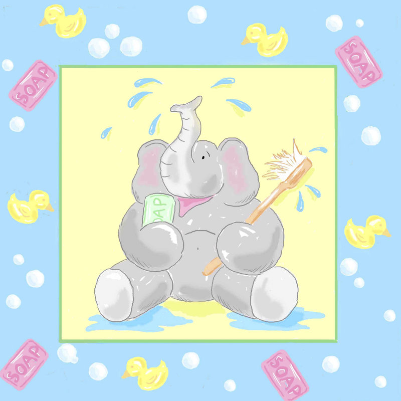Baby Elephant Bath II by Jade Reynolds - Wrapped Canvas Painting, 51cm H x 51cm W