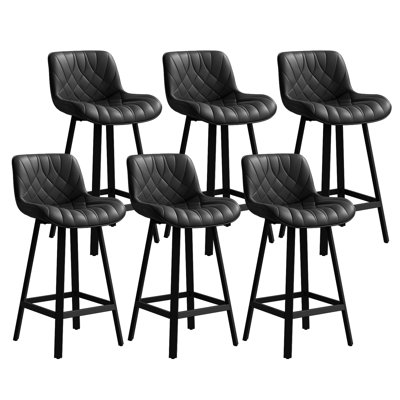 Ensemble de tabourets de bar de 6, 26 pouces avec pieds en métal, tabouret de bar à hauteur de comptoir en cuir noir Farmhouse