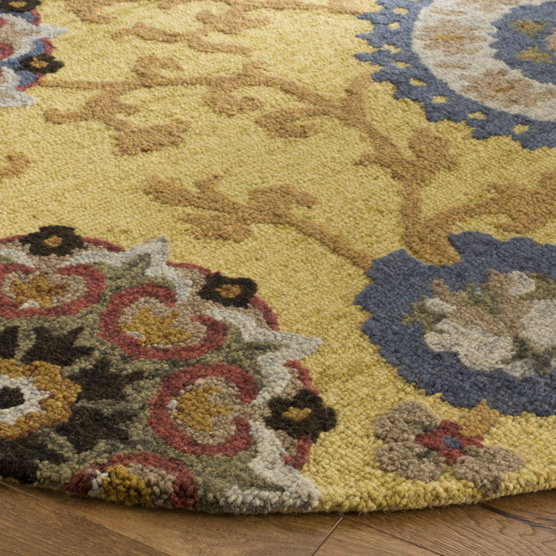 Tapis floral en laine touffeté à la main Taifa, Rond 8 pi