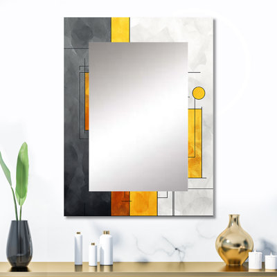 Jaune et gris géométrique fusion 6 - miroir géométrique, miroir mural décoratif moderne, art imprimé en métal