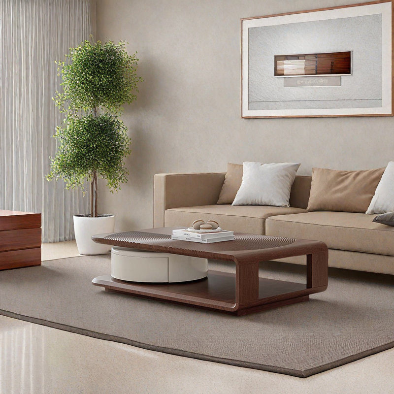 Table basse moderne en noyer avec rangement