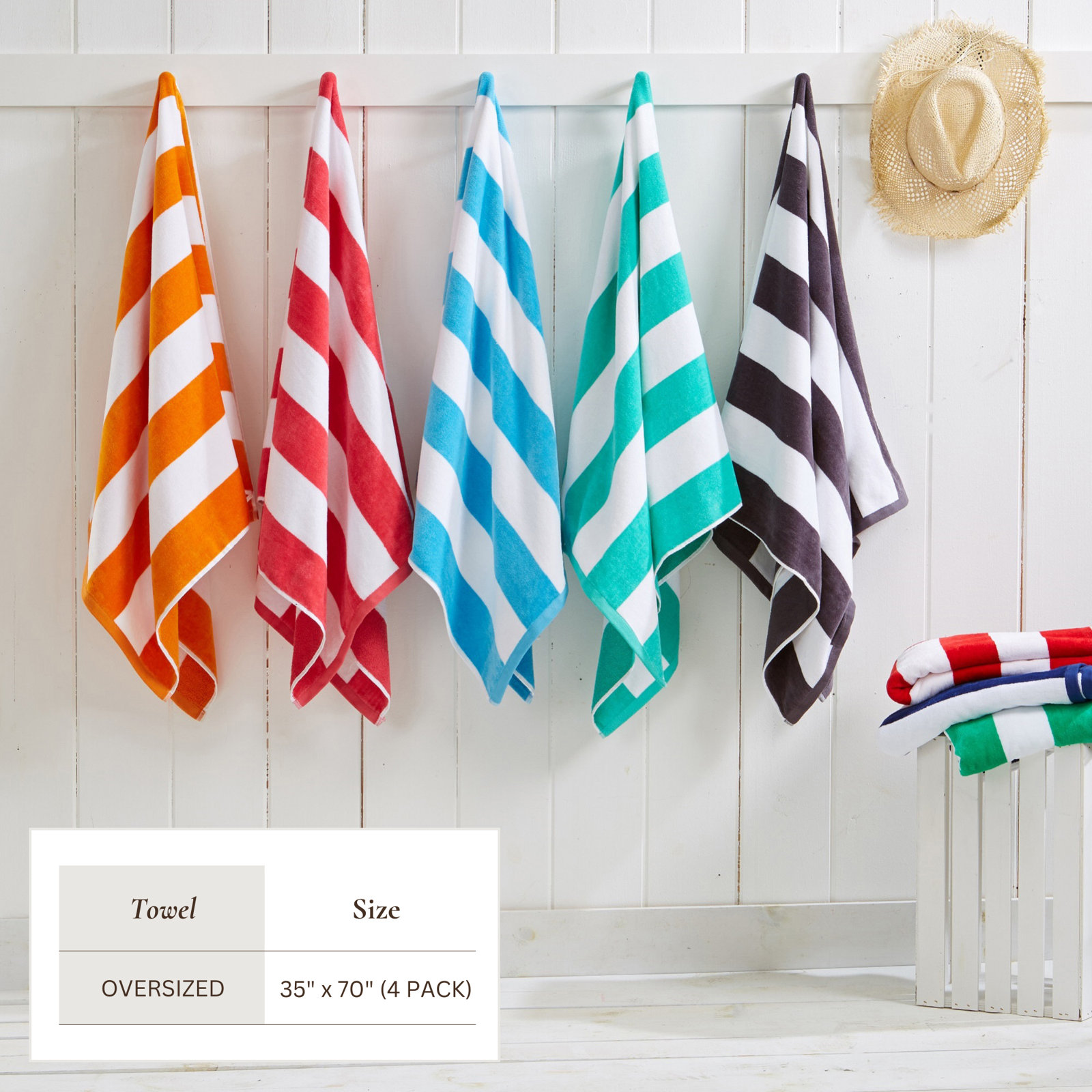 Chirino Cotton Cabana Beach Towels, Orange, Beach Towel - 4 Pack