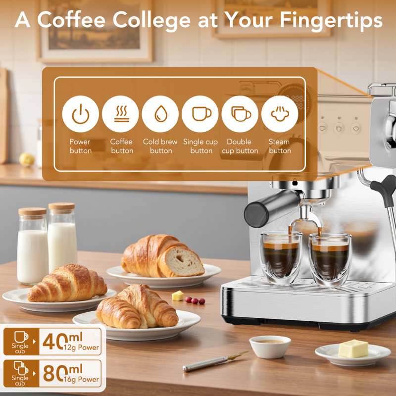 Cowsar Professional Ice&Hot Coffee Maker with 20Bar Pump,58mm Brew Head,Coffee Machine for Espressno,Cold Brew,Latte,Americano,Silver