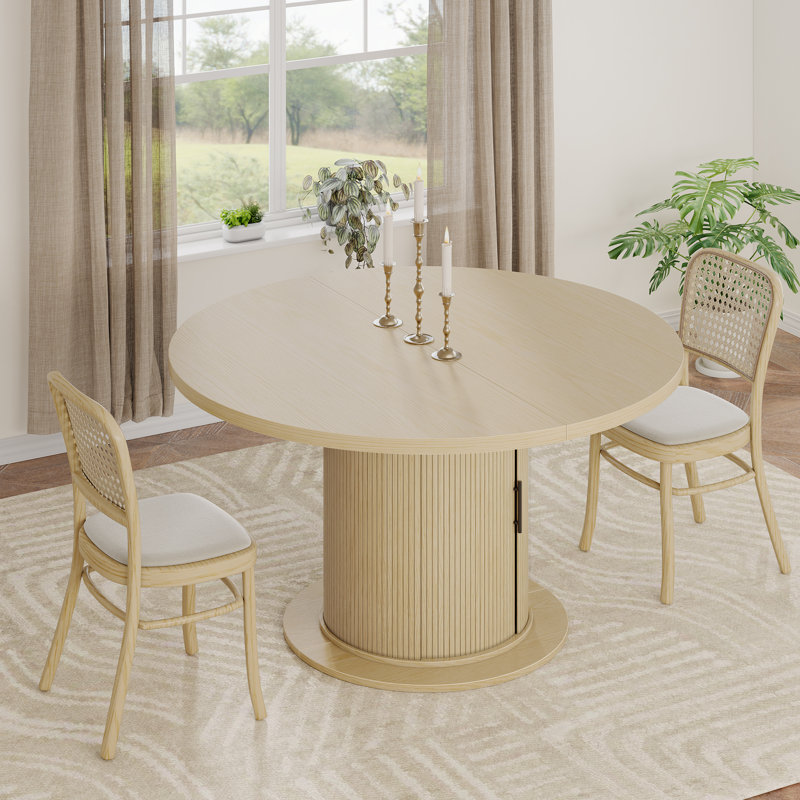Table de salle à manger extensible de 47 à 63 po pour 4 à 8 personnes, table de salle à manger ovale avec rangement, table de salle à manger à piédestal moderne de style Mid-Century, chêne naturel