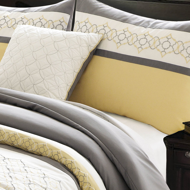 Yellow/Gray Microfiber 7 Piece Comforter, Queen