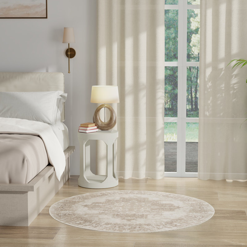 Tapis oriental ivoire / beige Burnie, Rond 5 pi 3 po