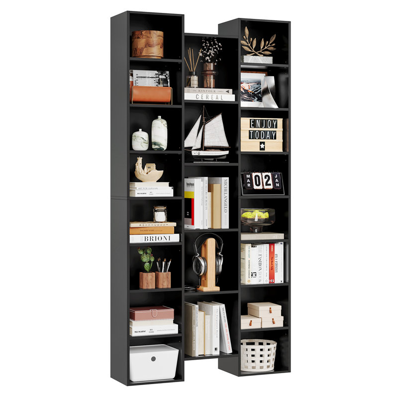 Bibliothèque Beetner H 71,3 "à 8 niveaux, tablettes multimédia (tablettes réglables), Noir