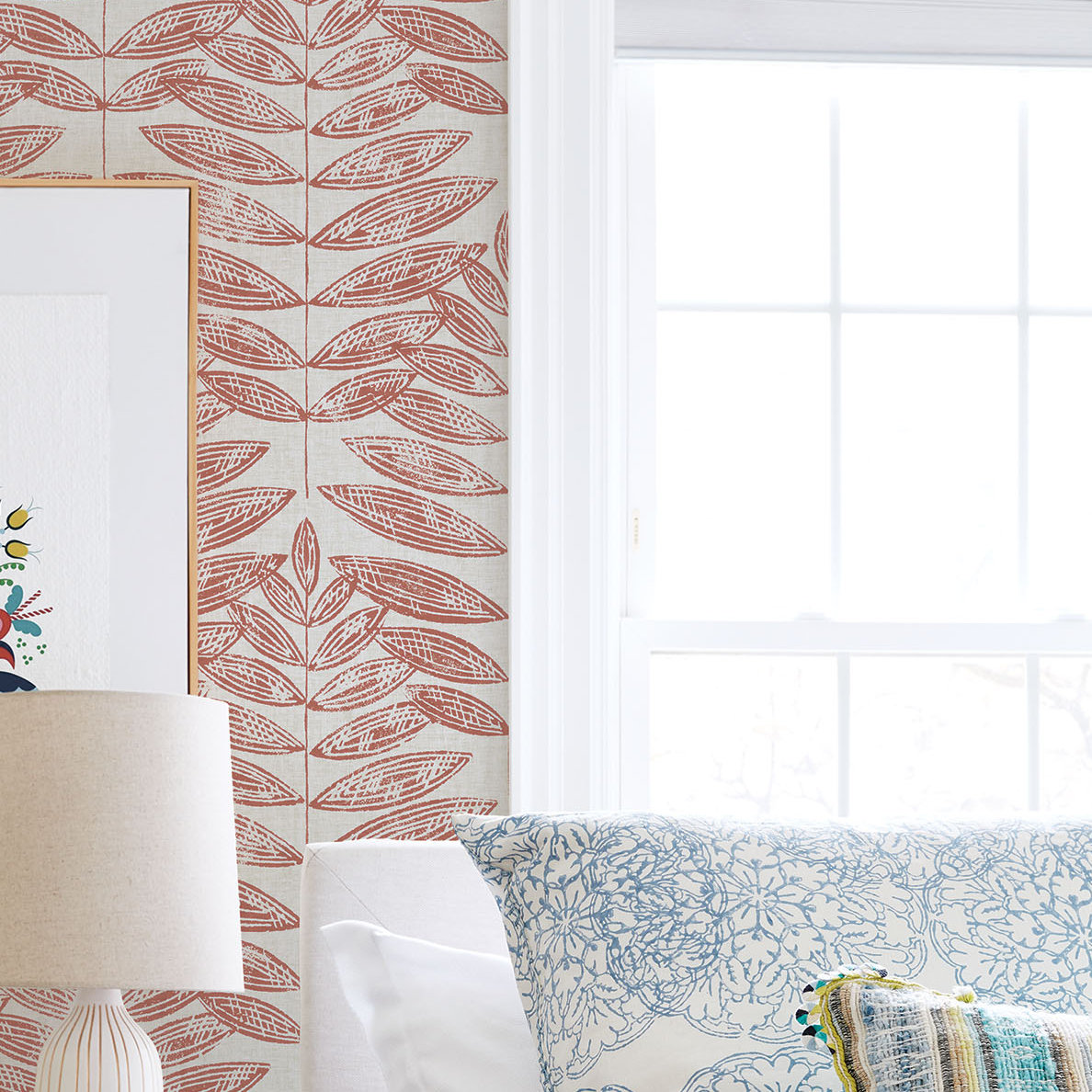 Leaf Wallpaper Roll, Coral