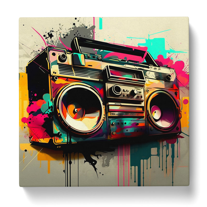Boombox Abstract Expressionism - Wrapped Canvas, 50cm H x 50cm W x 3cm D