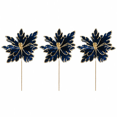 Ensemble de 3 aérosols de poinsettia de Noël Sullivan, bleu, fausse tige florale, 20 po