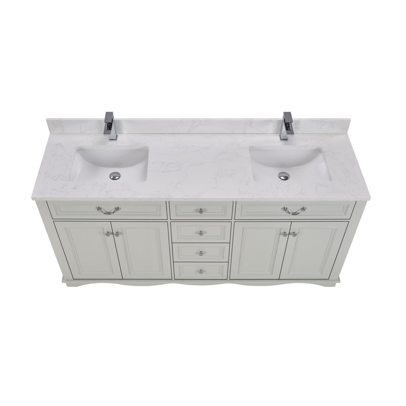 72" Solid Wood Sink Vanity  With 1' Artificial Stone Top, Silver Strand