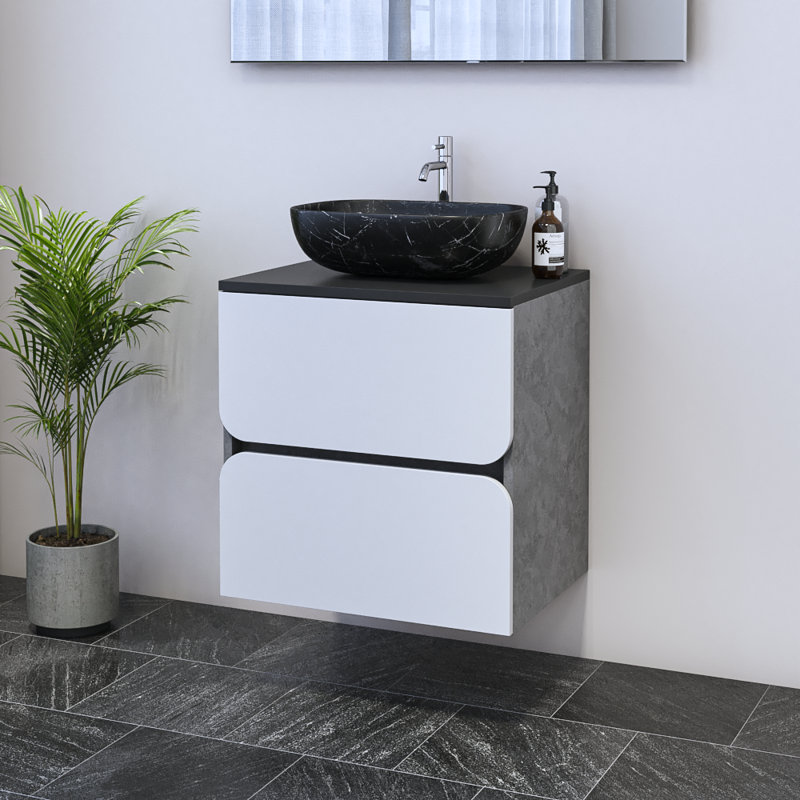 Meuble-lavabo simple 23,6 po avec dessus Kaydin, Noir, Noir