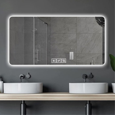 Miroir de salle de bain 28 * 60 po à DEL, résistant à la corrosion, trois couleurs à intensité variable, miroir rétroéclairé avec fonction de désembuage à une touche