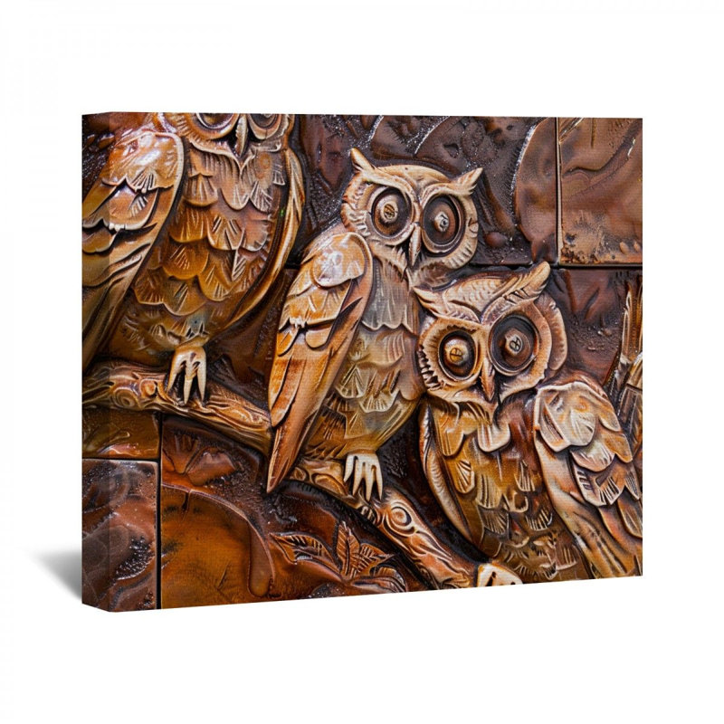 Hiboux encadrés sur toile, H 11 po x l 14 po x P 3 po