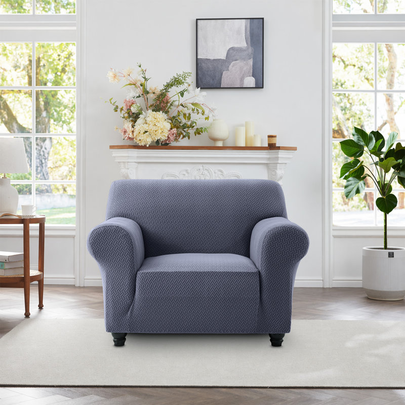 Luxury Spandex Sofa Slip Cover Stretchable Elastic Couch 1 SEATER , Blue/Grey