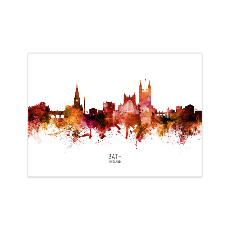 Bath England Skyline Red City Name by Michael Tompsett - Print, Unframed, 42cm H x 59cm W x 1cm D