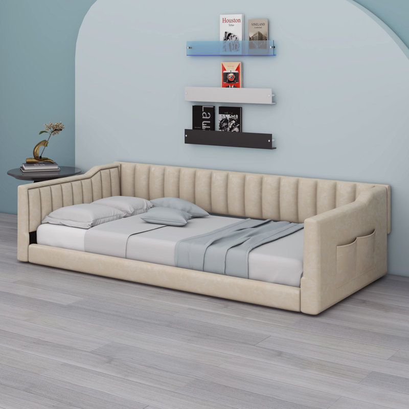 Upholstery Daybed And Side Storage Pocket, Beige