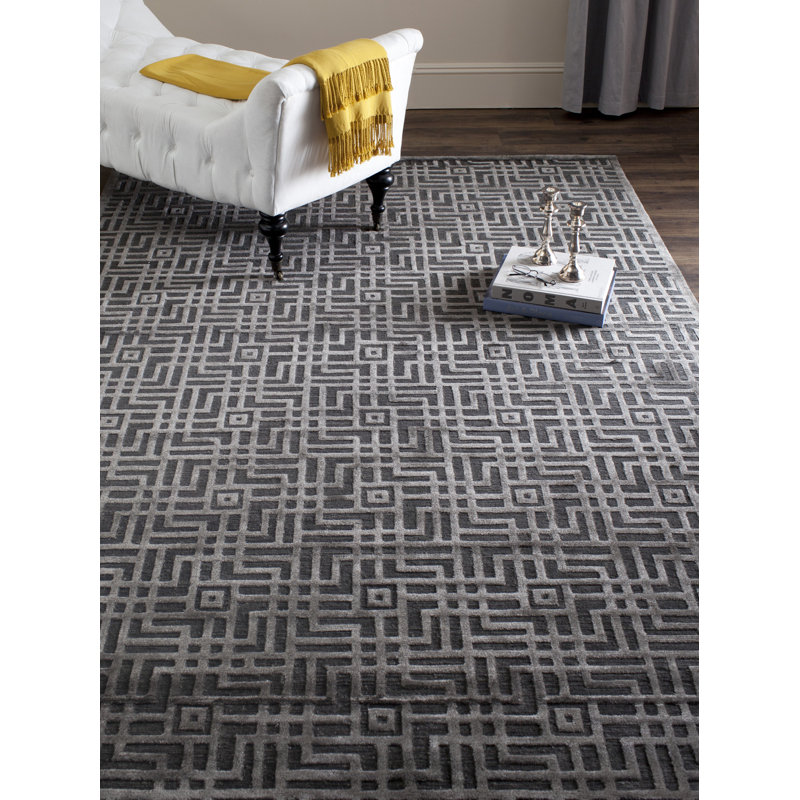 Tapis gris anthracite en laine / coton noué à la main Candie, Rectangle 10 pi x 14 pi
