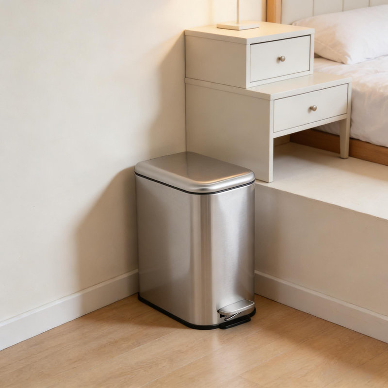 Poubelle avec couvercle et seau amovible pour la maison et le bureau, Acier Inoxydable, 3.2 Gallons