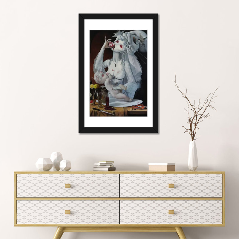 « the poursuite of joie », impression sur toile, H 24 po x l 16 po x P 1 po, Papier beaux-arts encadré noir, Blanc