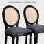 Ensemble de 2 chaises de salle à manger de style campagnard français, dossier en rotin, assise rembourrée, structure en bois massif