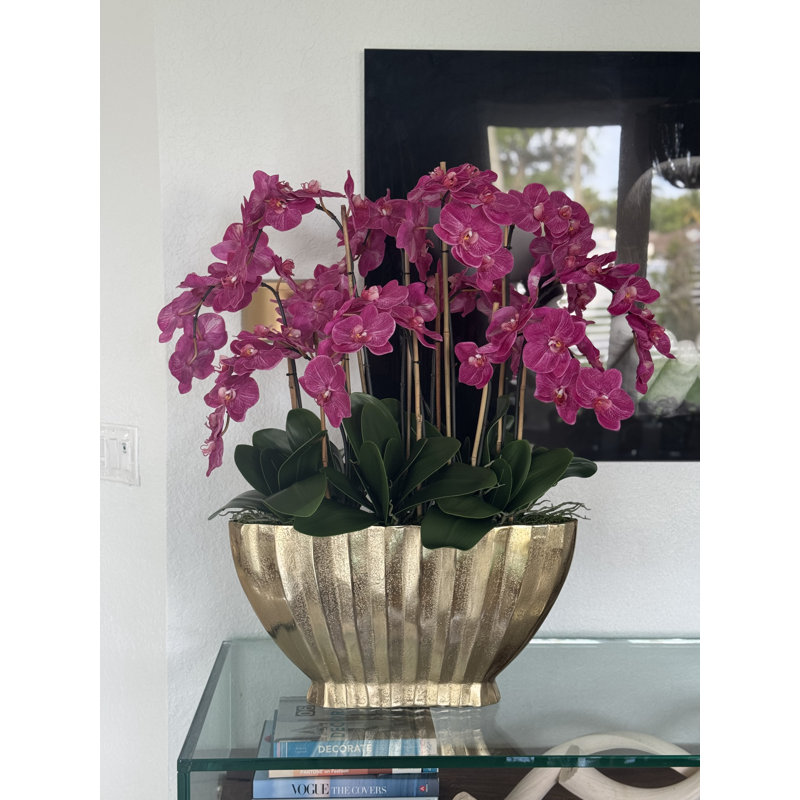 Vivien Gold Vase With Phaleanopsis Orchids, Pink