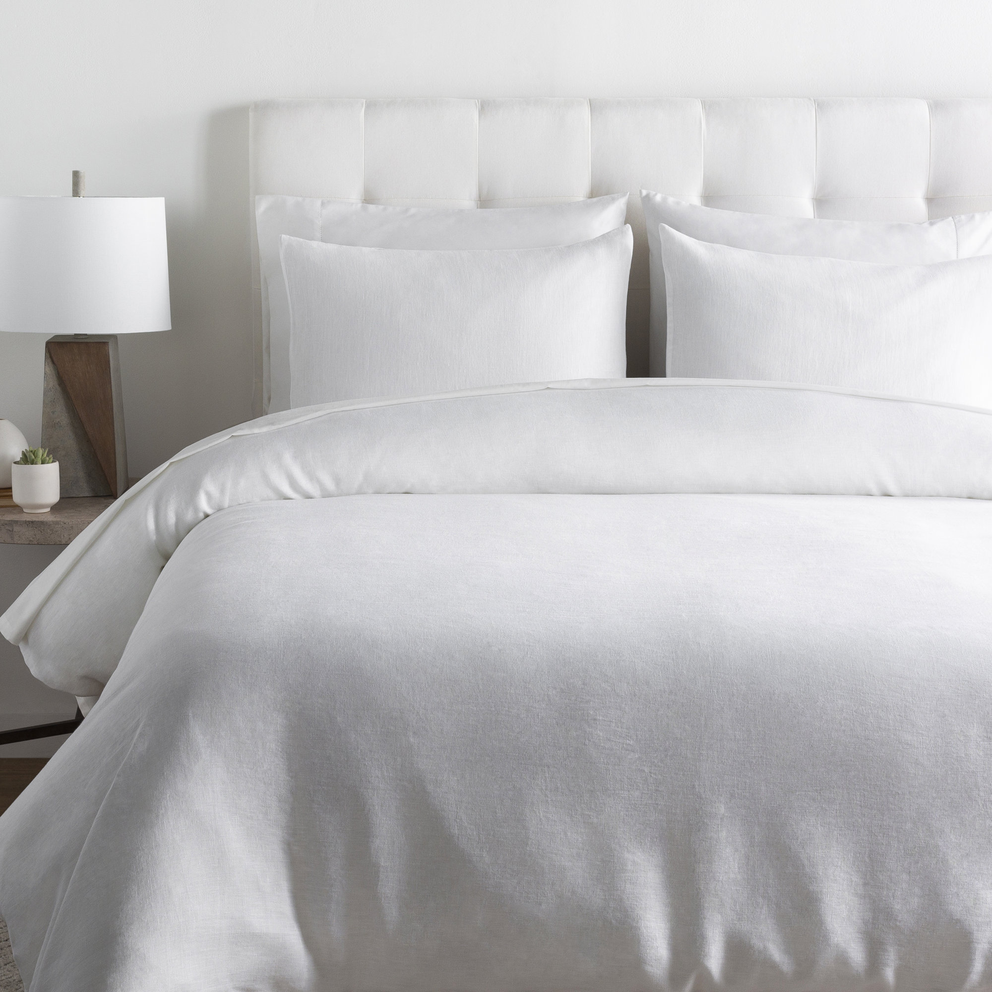 Pia 100% Linen Duvet Cover Set, White, Full Duvet Cover + 2 Shams