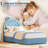 Twin Size Bed Frame with 2 Storage Drawers & LED Lights, Velvet Upholstered Platform Bed with Rainbow Headboard-879898745