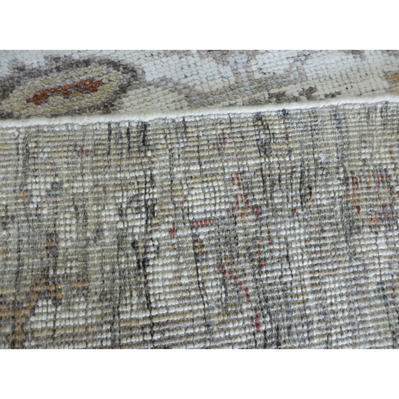 Tapis oriental noué à la main ivoire / brun / noir / bleu clair Oushak, Rectangle 6 pi 2 po x 8 pi 11 po