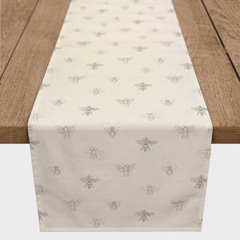 Rectangular Floral Table Runner, 72" x 16", Gray/Cream