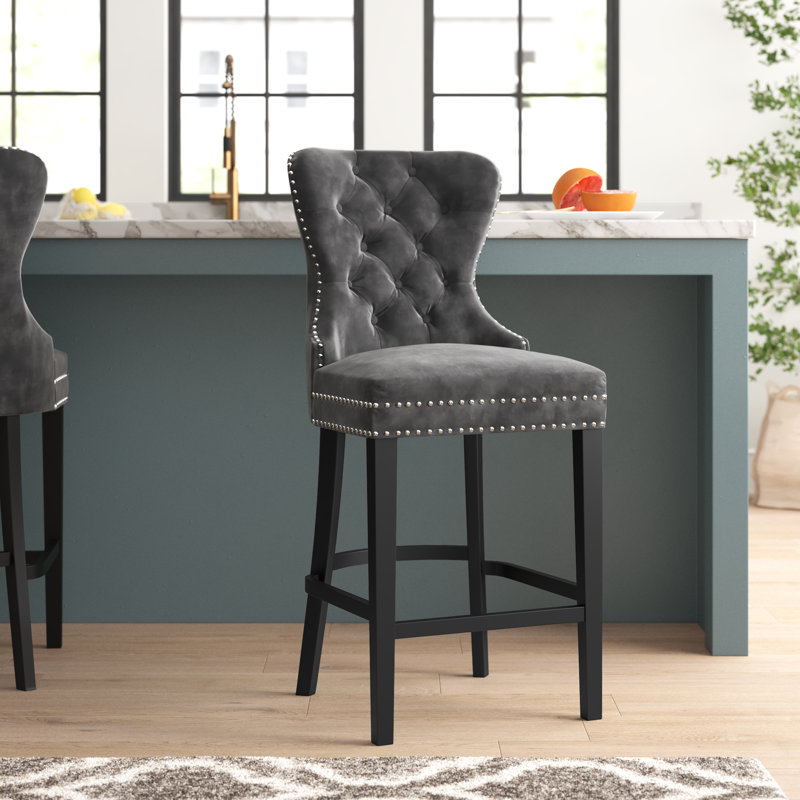 Hanska Upholstered Counter Stool with Solid Wood Frame, Grey