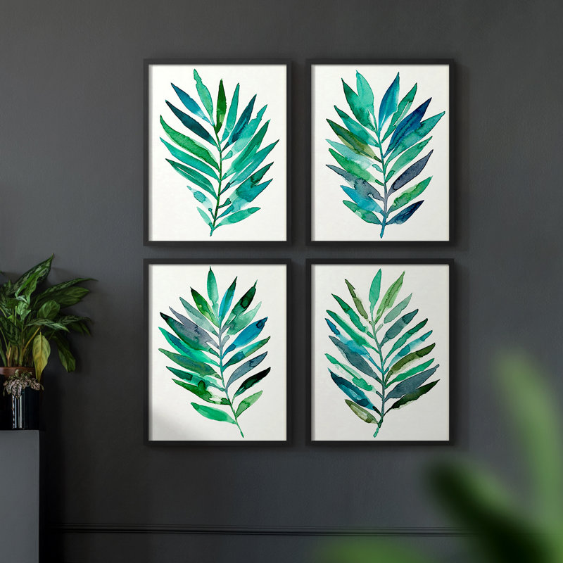 Palm Frond Flow I, impression encadrée - ensemble de 4, H 32 po x l 10 po, Noir