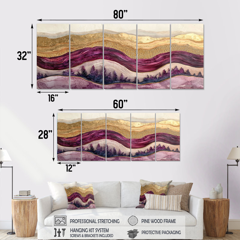 Morandiere I - Vineyard Wall Art - Décoration murale traditionnelle 5 pièces, H 28 po x l 60 po