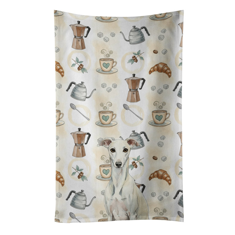 White Whippet Coffee Bar Kitchen Towel, White Whippet