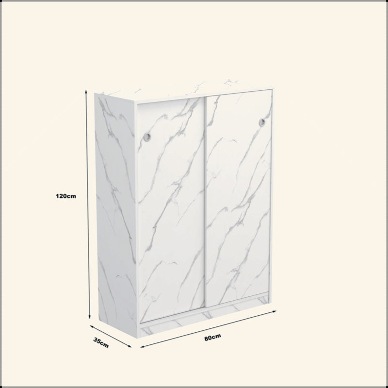 Marble White  Shoe Cabient With Sliding Door Have 6 Layers Can Storage At Least30 Pairs Shoes, White