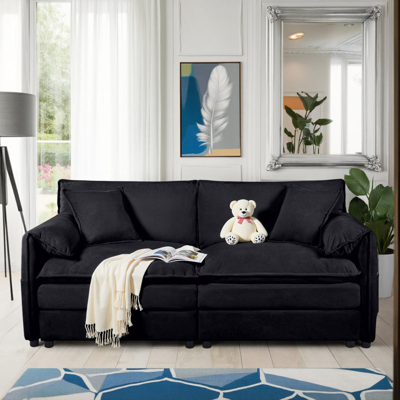 Modern Comfy Deep Seat Love Seat, Black, 33.46" H x 75.59" W x 33.86" D