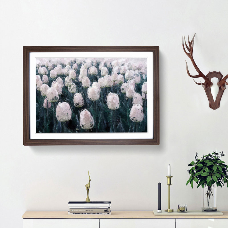 Field of White Tulips - Picture Frame Painting Print, 36cm H x 48cm W x 2cm D, Walnut Framed