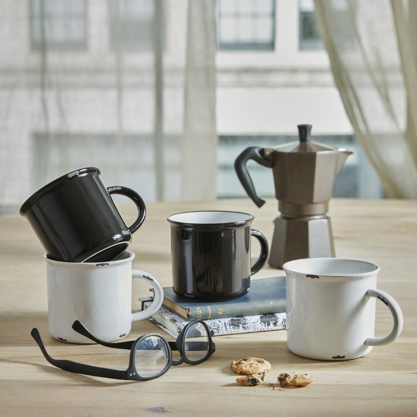 Tinware Stoneware Mug, Black/White/Slate/Light Grey