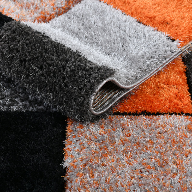 Shaggy Blocks High Pile Rug - Orange, Rectangle 160 x 230 cm